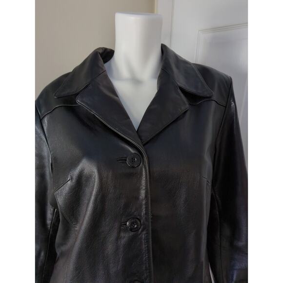 Wilsons Leather Black Tailored Button Up Leather Jacket Women Size L Lining flaw - Picture 11 of 12